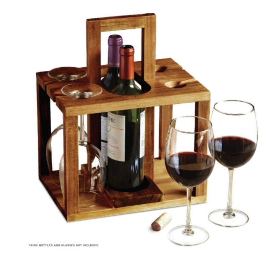 Wooden Wine Bottle & Glass Caddy